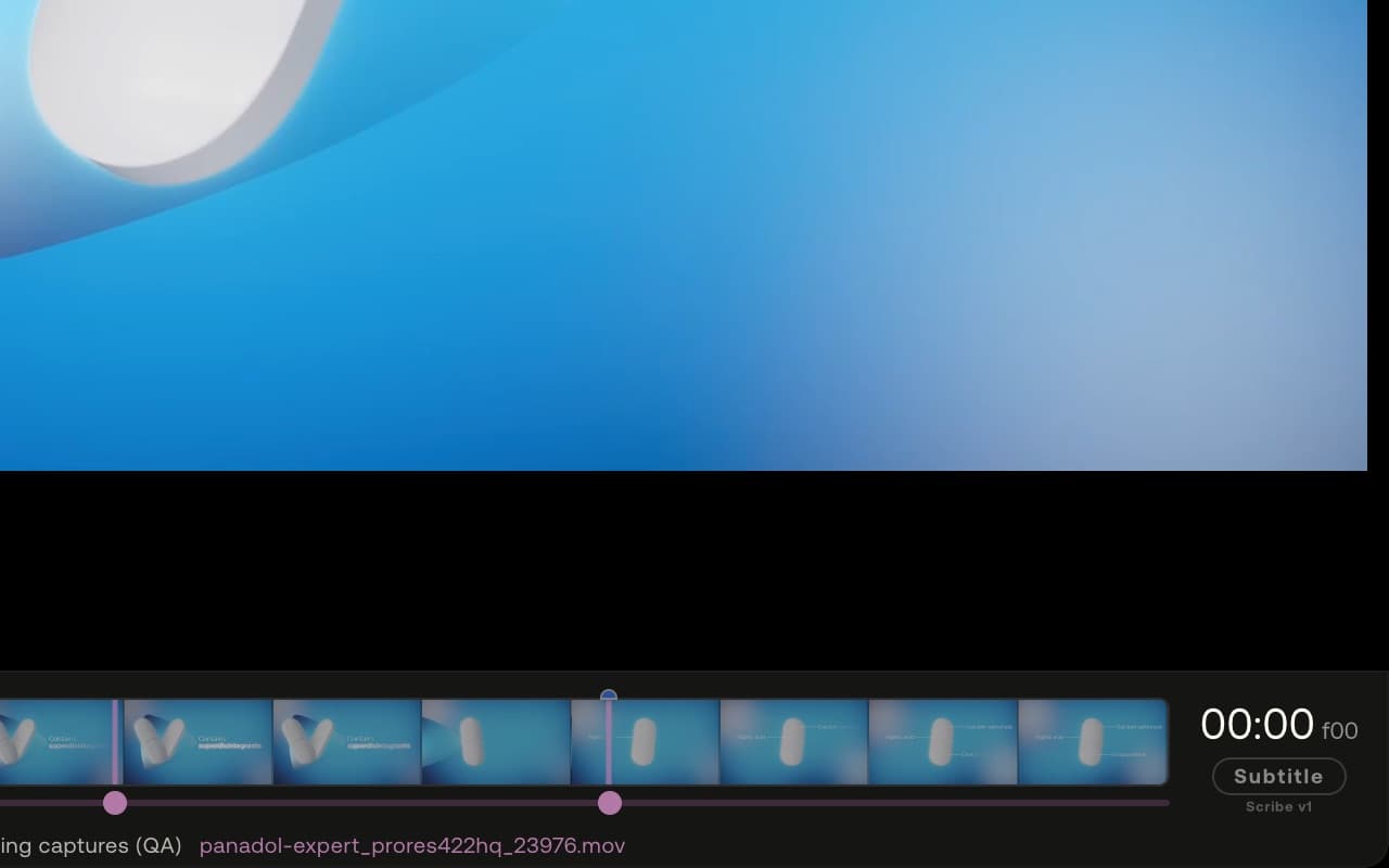The clock on a 23.976 clip, its small fNN frame suffix beside the timecode